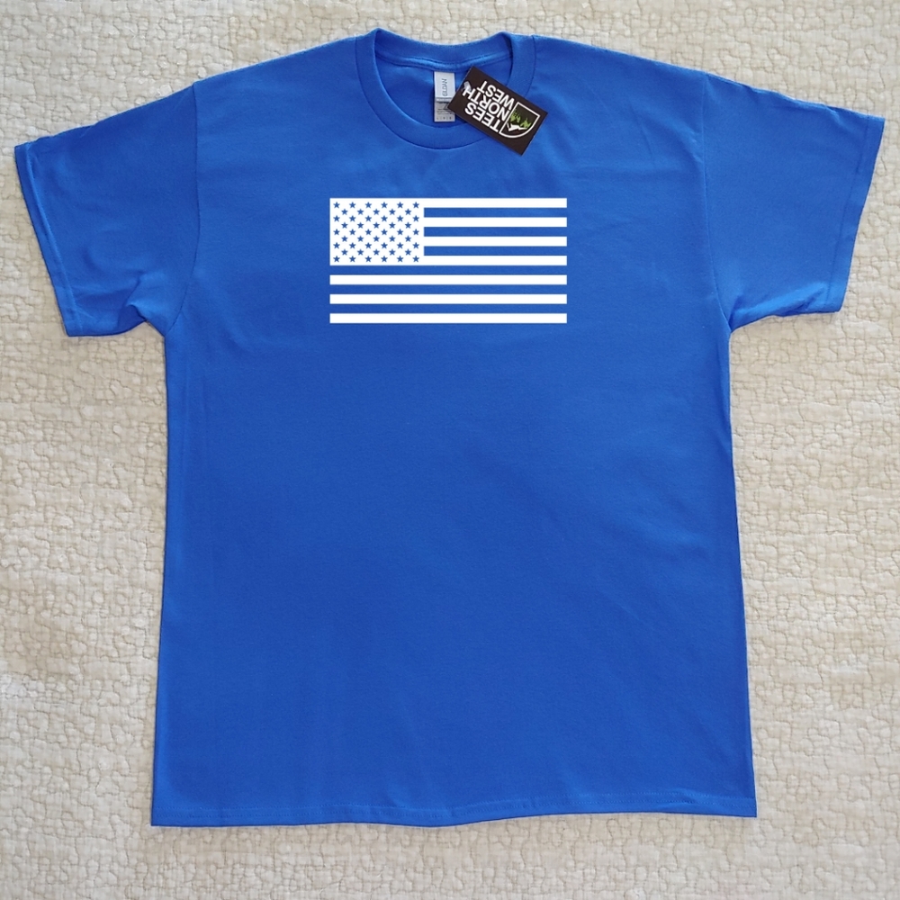NWT American Flag Graphic Tee, Various Sizes, Blue, Short Sleeved
